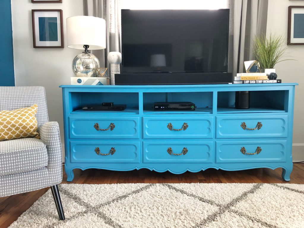 Finished TV Stand made from an old dresser 